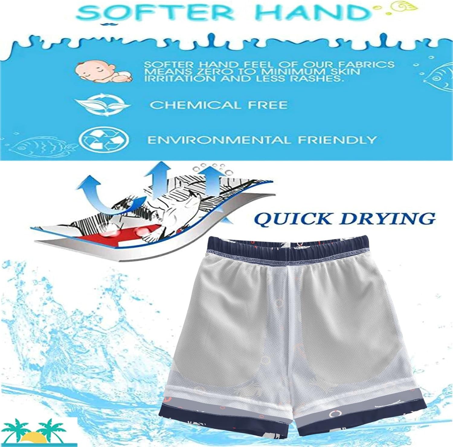 visesunny Boys Casual Board Shorts Funny Floral Boys' Swim Trunks Beach Shorts Little Kids Bathing Suit - Image 5