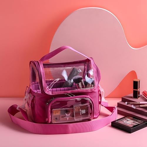 Vista 12 de BS-MALL Bolsa de maquillaje, soporte transparente de PVC transparente para brochas de maquillaje, estuche organizador de herramientas con correa
