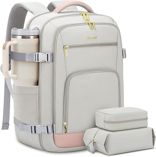 LOVEVOOK Mochila de viaje para mujer y hombre, Rosa-gris, Mochilas de viaje