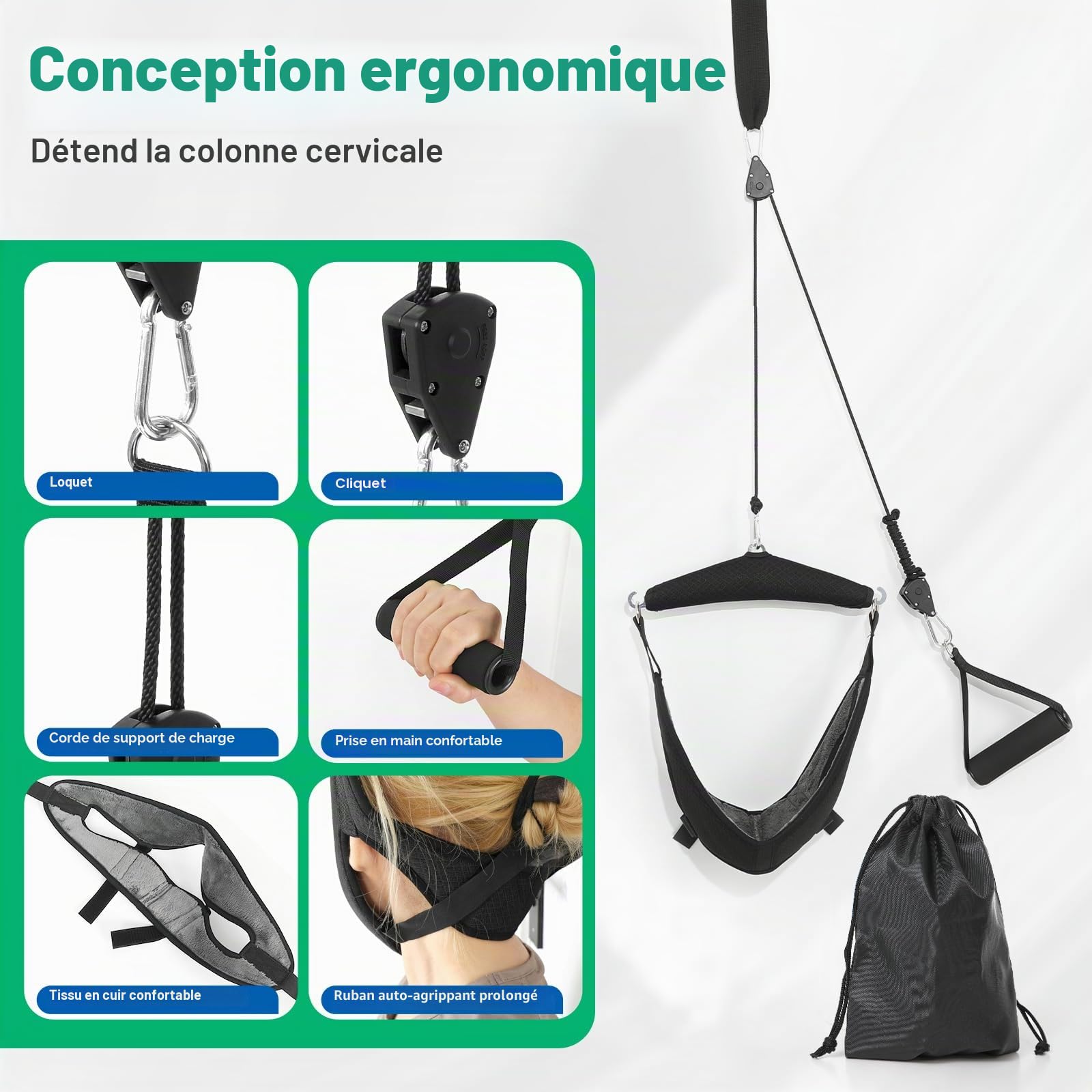 Appareil de Traction cervicale à Double cliquet, Appareil de Traction du Cou, pour Soulagement de la Douleur Cervicale, la Hernie Discale Vertébrale
