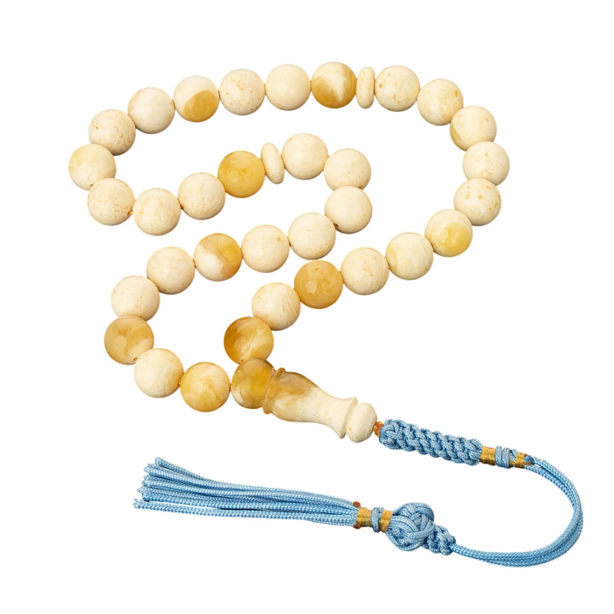 Tasbih 33 koraliki | Naturalny bursztyn bałtycki | Mleczny bursztyn | Ręcznie wykonany różaniec muzułmański | Misbaha