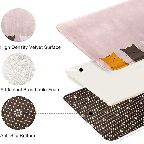Miniatura 2 de Britimes Tapete de baño rosa, bonito y colorido retrato de gato, antideslizante, diseño de caricaturas, fondo de patas de gato, cubierta lavable,