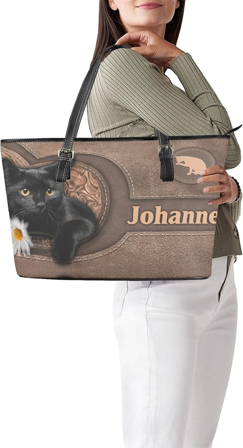 Tuoxiukan Customized Womens Handbags And Wallet Sets Personalized Cat Tote Bags for Girls Teens PU Leather Wallet Purses Zip Around Long Wallets Custom Gifts for Cat Lovers