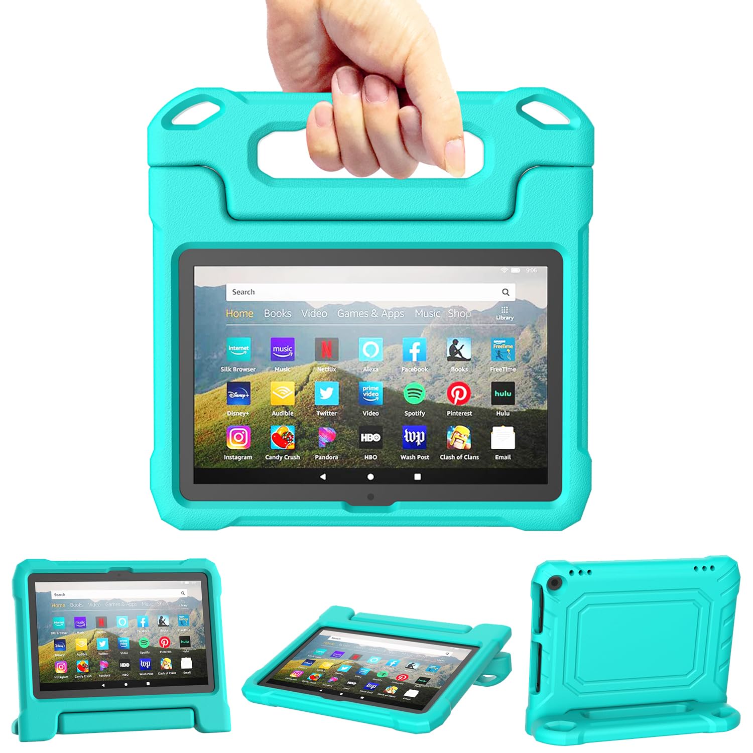 DJ&amp;RPPQ Child-Friendly Body Rugged Heavy (Incompatible 8in Sony Nokia) Duty Shockproof Case with Kickstand for Kids- Turquoise