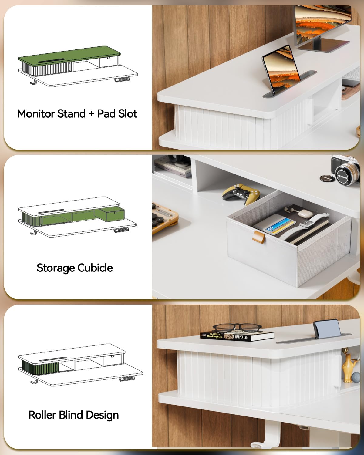 JOY worker Small Electric Standing Desk 35 x 25 Height Adjustable Desk with Built-in Monitor Stand Storage Drawer — view 4