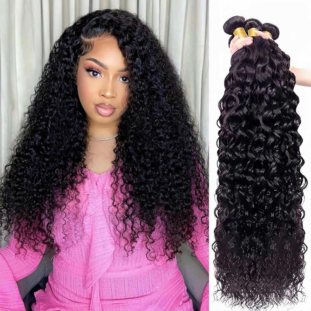 12A Water Wave Human Hair Bundles 14 16 18 Inch Raw Curly Bundles Human Hair,Ultra Double Drawn Sew In Weft No Tangle Shedding,Double Lifespan Virgin Hair,Multiple Washes Keep Texture Silky Soft
