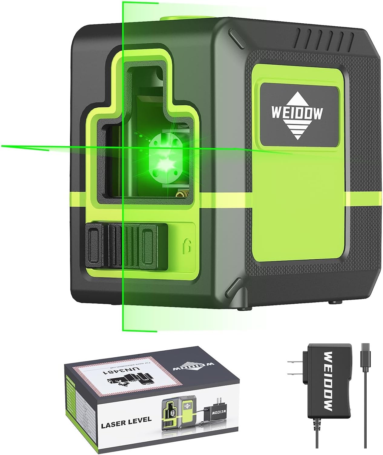 Weiddw laser level - Green Cross Line, for interior decoration, for vertical and horizontal measurement, 1200 mAh lithium battery, 10-hour standby time