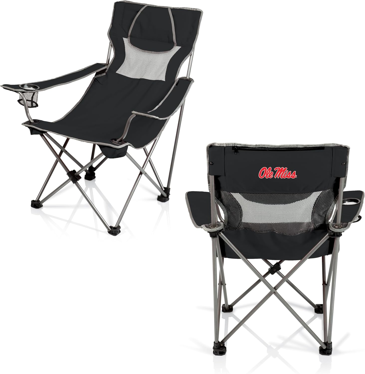 Picnic TIME NCAA Ole Miss Rebels Campsite Camping Chair, Picnic Chair, Outdoor Folding Chair with Carry Bag, Beach Chair, (Black with Gray Accents)