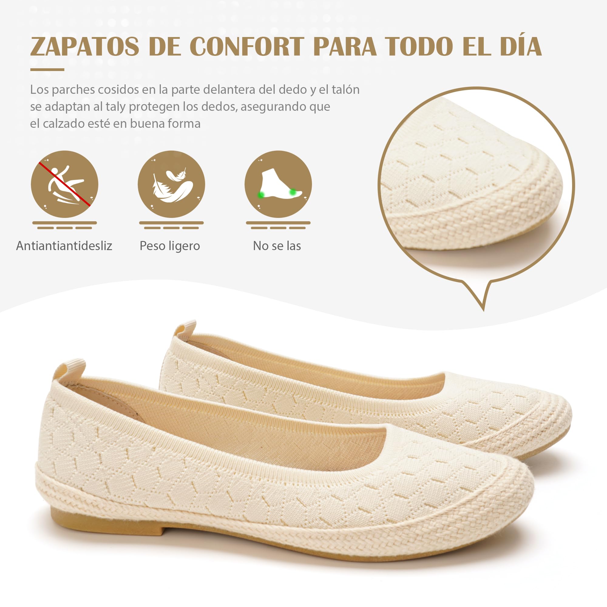 GLAMORA Bailarinas Mujer Punto Transpirable Manoletinas Cómodas Zapatos Planos Verano Suela Efecto Esparto Flexibles Ligeras Calzado Mujer Ajuste Elástico Puntera Redonda