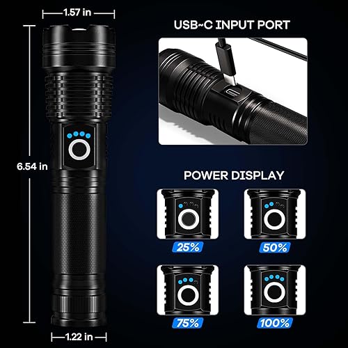 Miniatura 3 de Paquete de 2 linternas LED recargables de alto lúmenes, linterna ajustable súper brillante de 99,000 lm con cable USB y 5 modos, linterna de mano