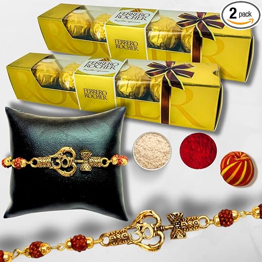 Almoda Creations Bhai Dooj Gift Set For Brother/Sister - Mahakal Trishul Bracelets, Ferrero Rocher Chocolates Set of 2