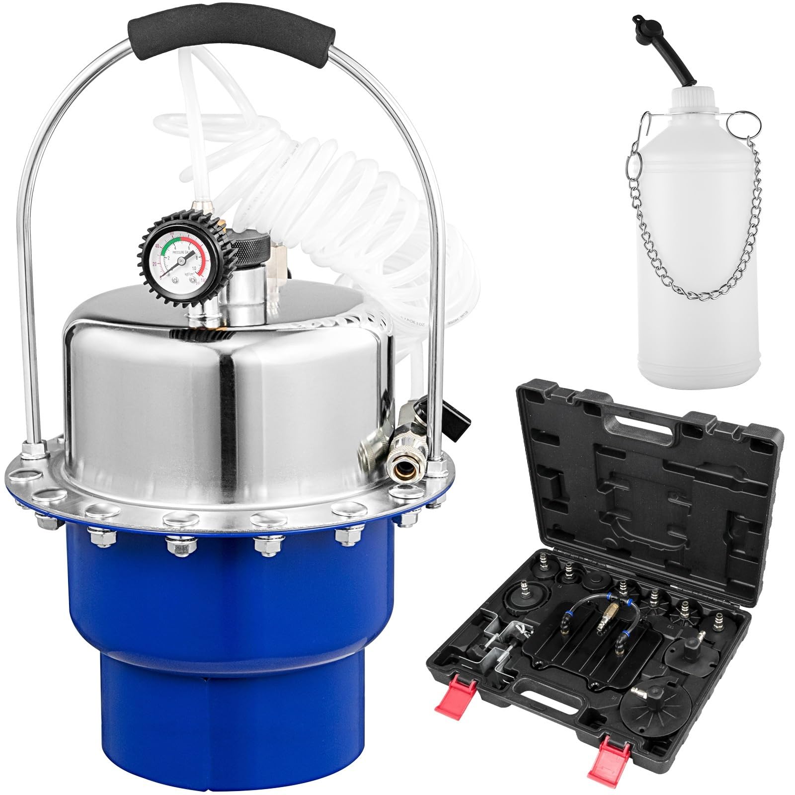 Kit de purga de frenos de presión de aire neumático, herramienta de cambio de aceite de líquido de frenos de coche con tanque de 5L for purgar el de frenos y embrague Mejorar la eficiencia(Blauw)
