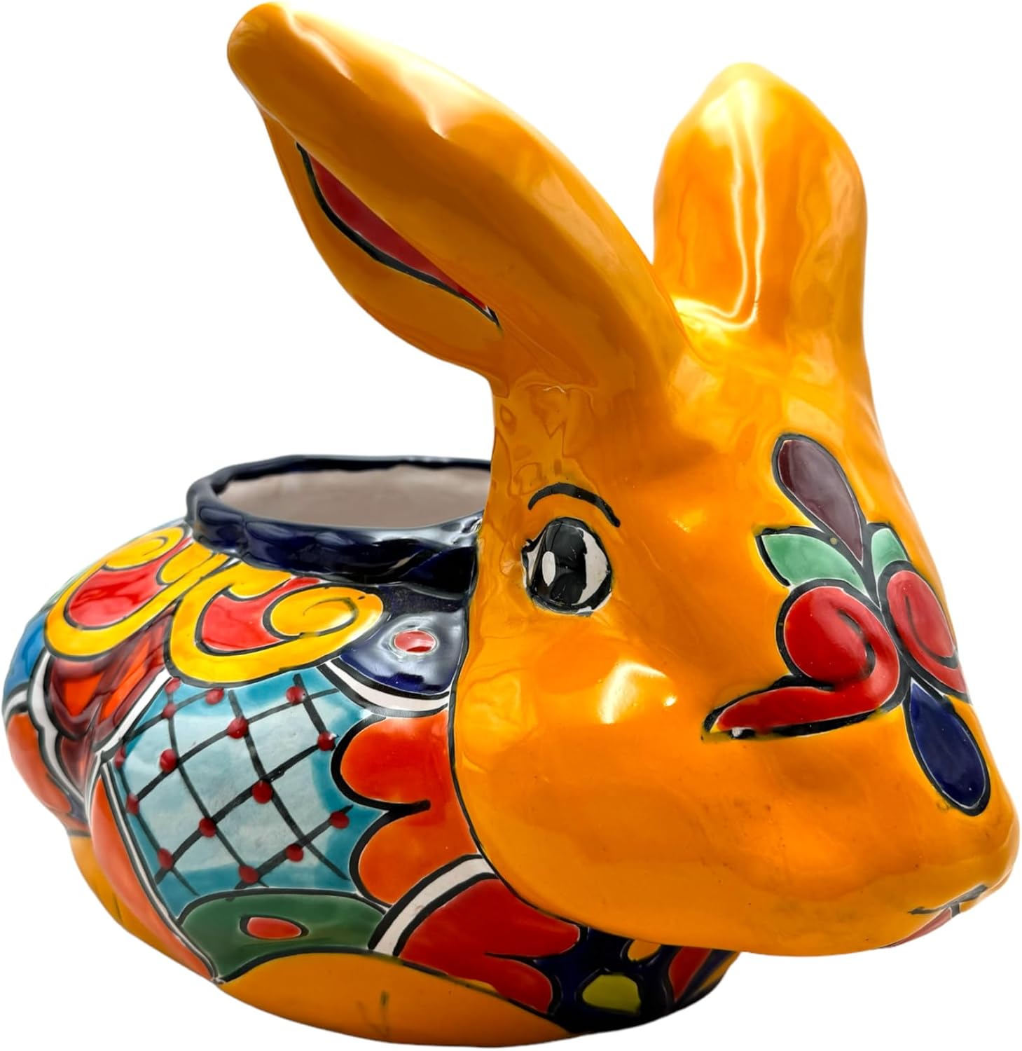 Talavera Rabbit Bunny Planter Large Pot Mexican Pottery Folk Art Hand Painted Home Decor Handmade Multicolor 16.25 (Multi)