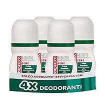 Borotalco Deodorante Uomo Roll-On Asciutto con Talco Assoluto, Senza Alcool, 72h Efficacia – 4 Pezzi da 50 ml