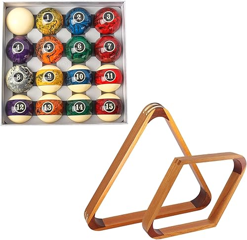 GSE - Estantes de billar de madera maciza con 8 bolas triangulares y 9 bolas de diamante con bolas de piscina estándar de 2-14 pulgadas, juego de