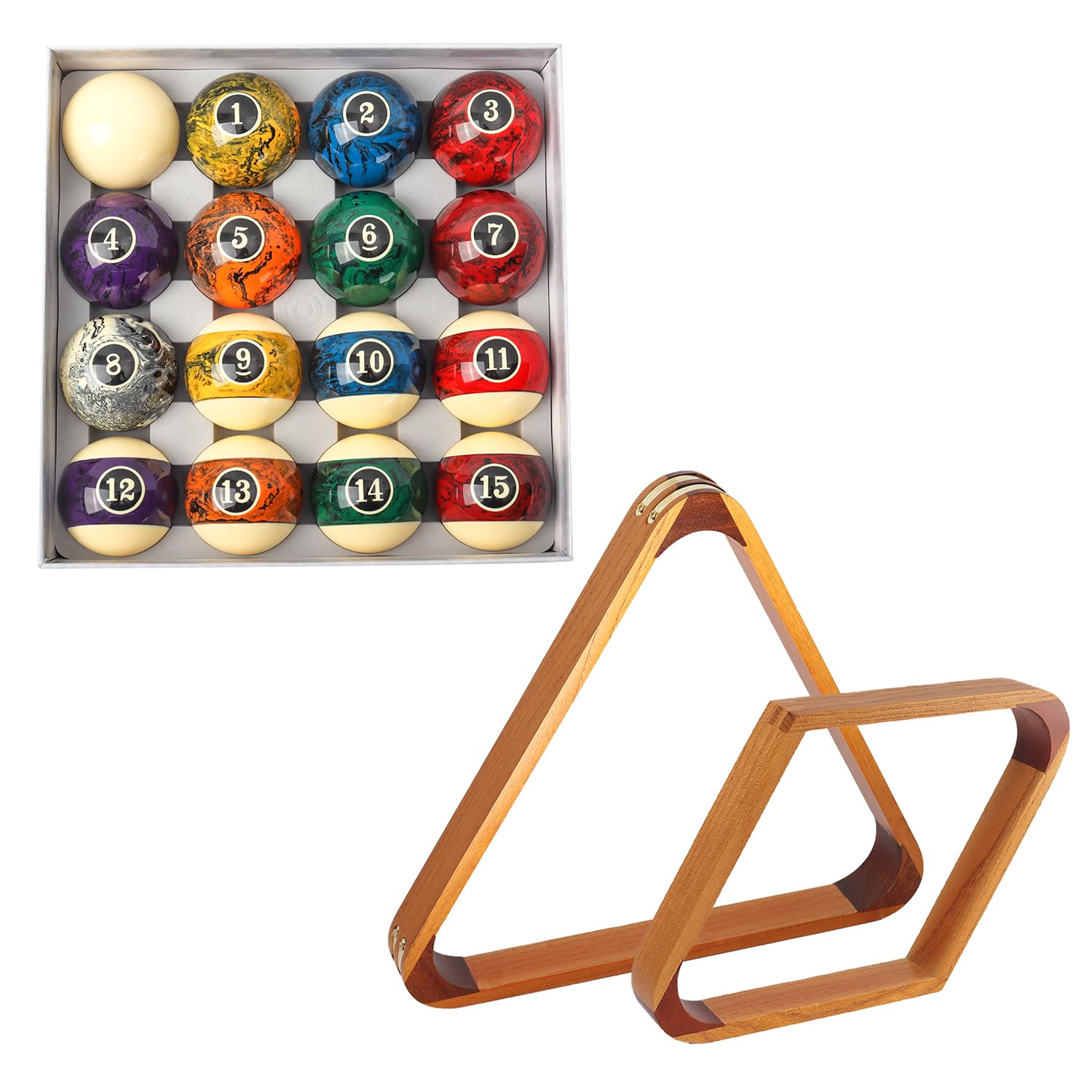 GSE Games & Sports Expert 8-Ball Triangle & 9-Ball Diamond Pool Ball Racks with 2-1/4" Standard Pool Balls, Billiard Balls and Racks Set, Pool Table Accessories (Several Colors Available)
