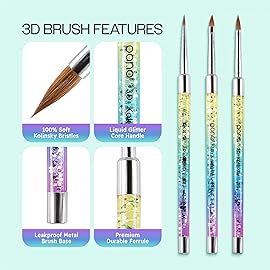 PANA 3D Kolinsky Nail Art Brush - Rainbow Glitter Handle, Size 2 - Acrylic Nail Art Sculpture Brush for Manicures Pedicure Salon Professional or Beginner