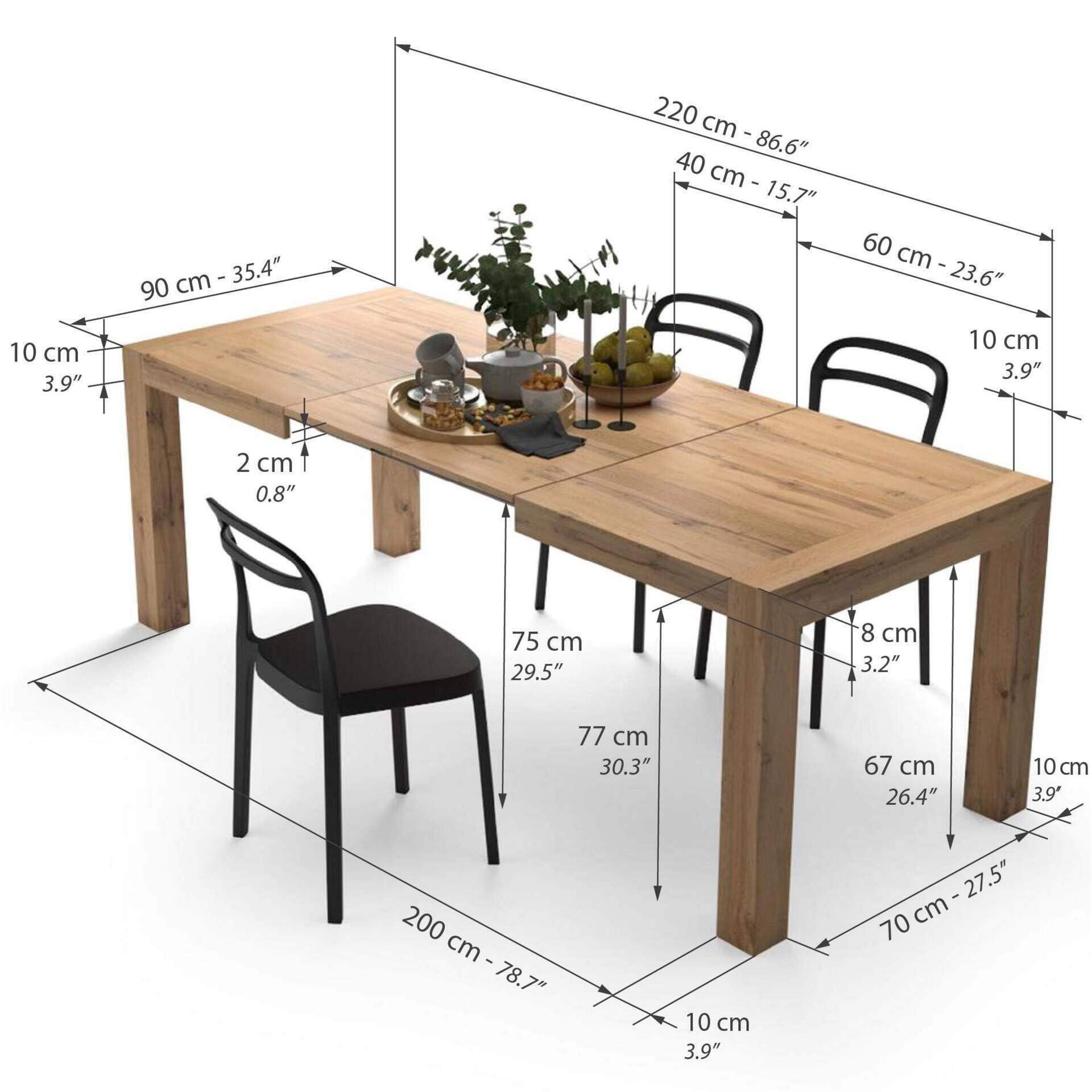 Mobili Fiver, Tavolo Allungabile Moderno, Iacopo, 140(220) x90 cm, Rovere Rustico, per 6-10 persone, Tavolo Cucina, Soggiorno, Made in Italy