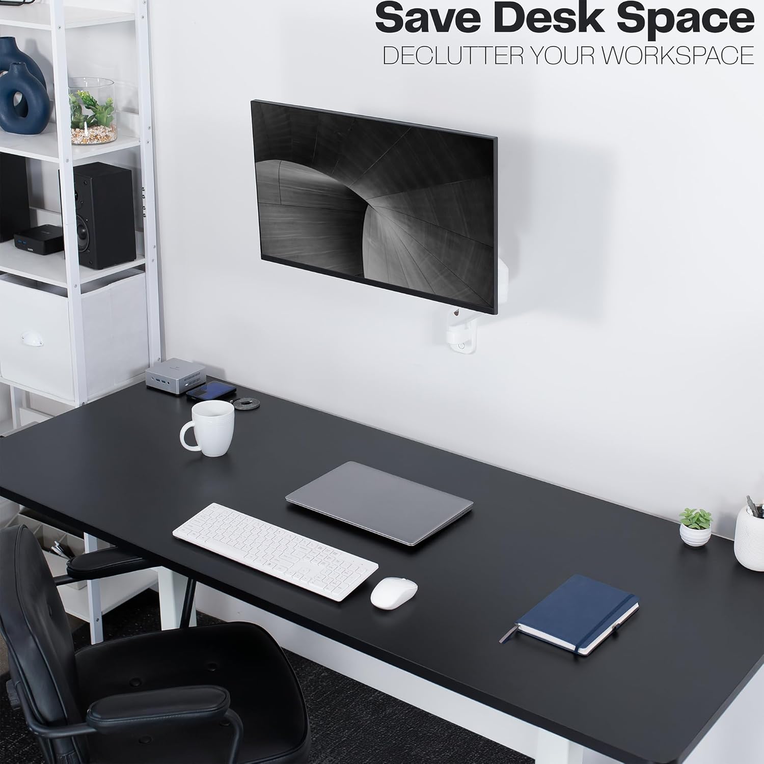 VIVO Single Monitor Counterbalance Wall Mount for 32 inch Screens up to 19.8 lbs, Full Motion, Max VESA 100x100, White, MOUNT-V001GW