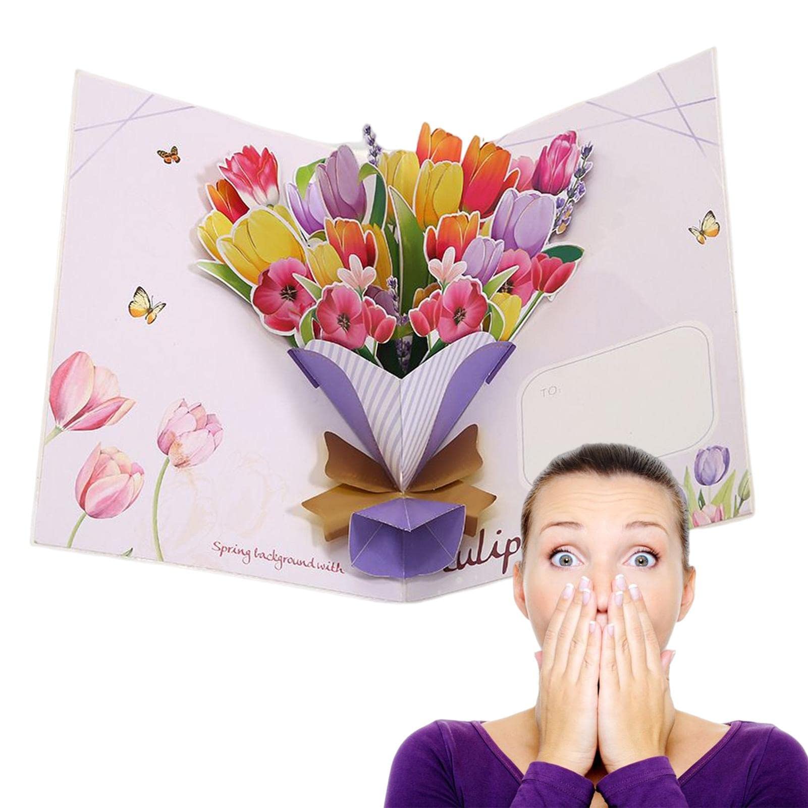 Up Greeting Cards | Cut Up Card - Garden Flower Bouquet Shaped 3D up Greeting Cards with Blank Writing Area for Anniversary Lear-au