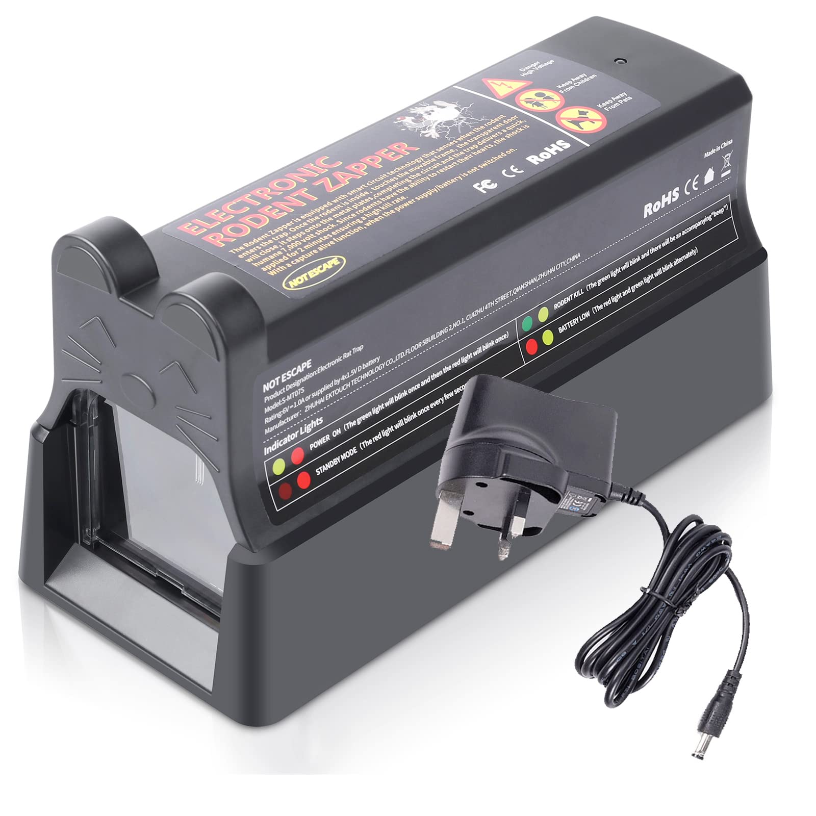 Upwinning Electrionic Rat Traps Kill Instantly With Anti-Escape Door, Extra Large Electric Rat Killer, Effectively Eliminate Rodent-Mouse Mice Chipmunk and Vole(Powered by Adapter or Dry Batteries)