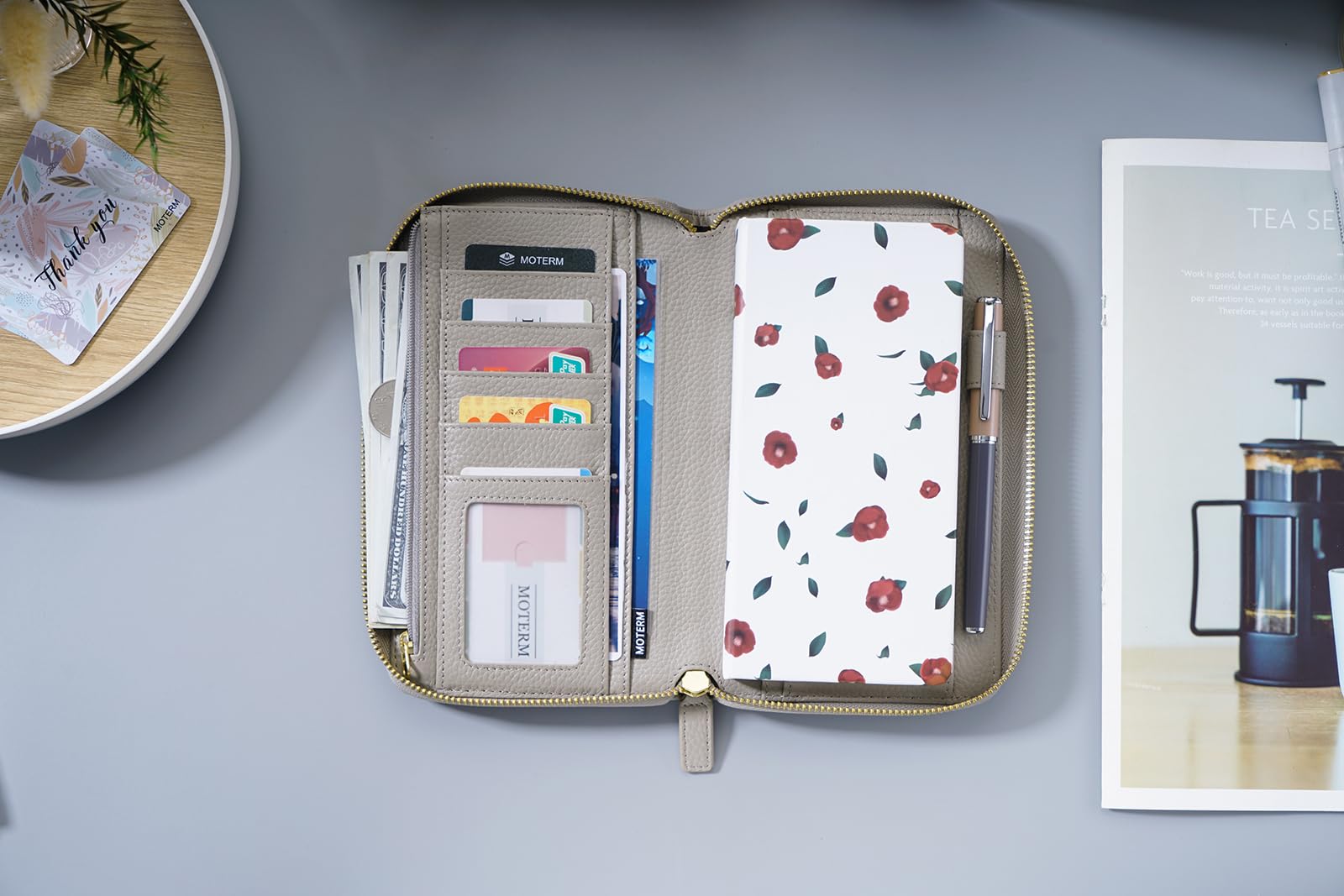 Moterm Reißverschluss Lederbezug für Weeks - Passend für Hobonichi Weeks und Weeks Mega Notebook Planer (Kiesel-Grau)