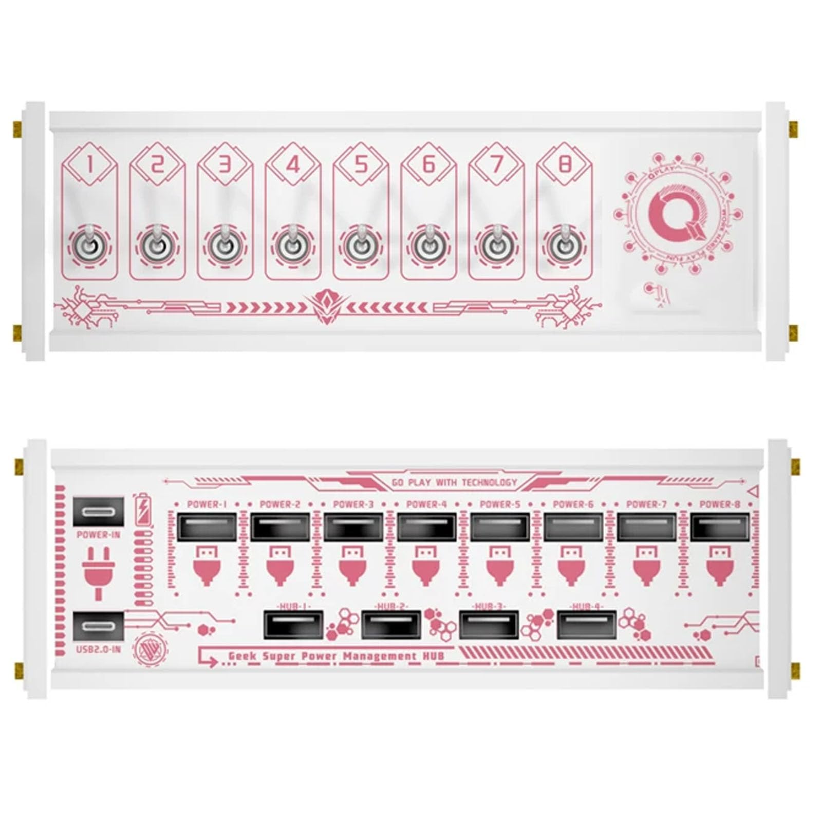 COYEUX Switcher USB da Scrivania A 8 Porte, Hub USB da 36 W con Docking Station, Display E Interruttori Individuali, Alimentazione Portatile da Viaggio, Trasmissione Dati Veloce per White