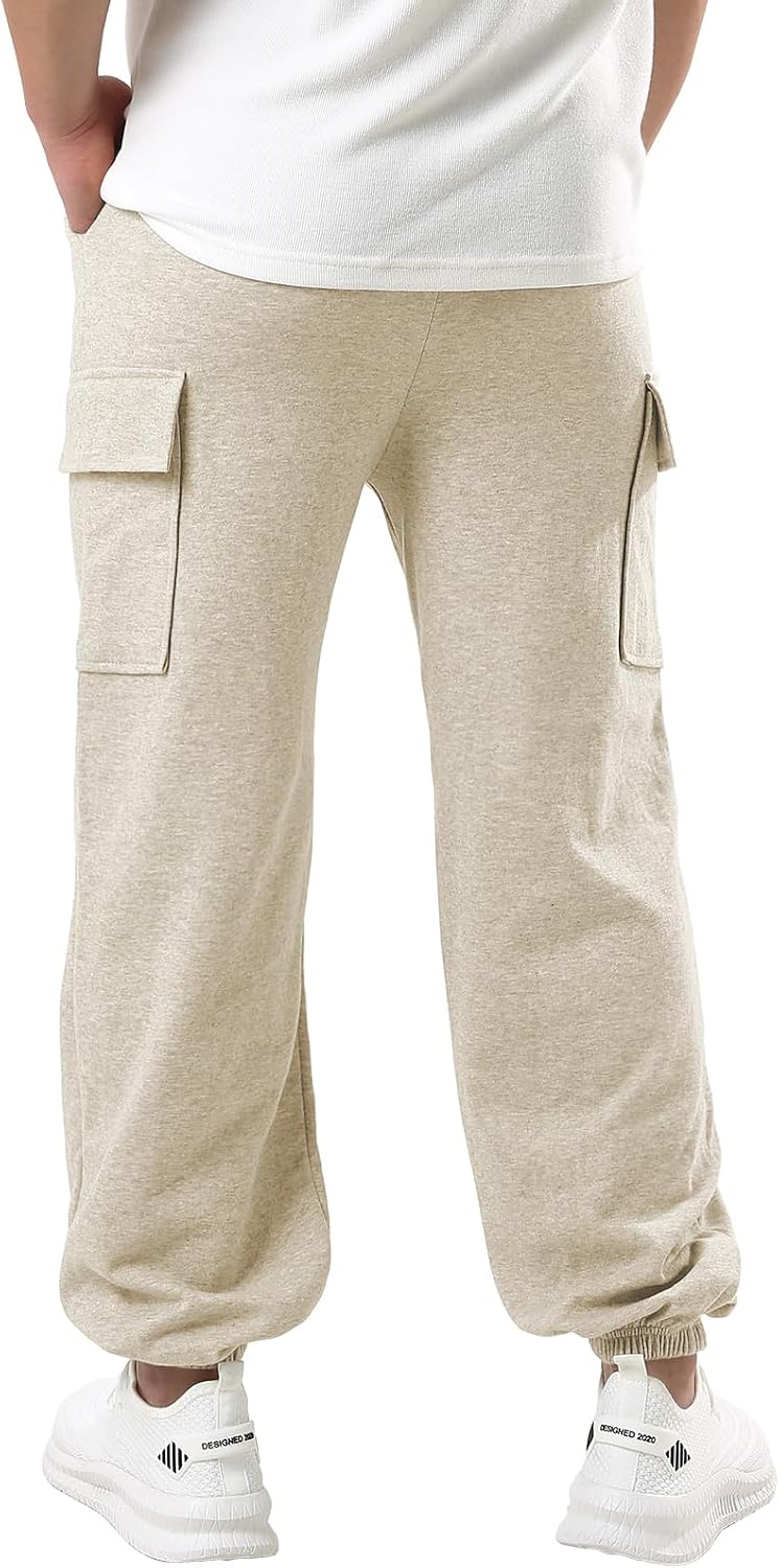 Ohoo Men's Lightweight Cargo Joggers Breathable Soft Cotton Blend Regular Fit Sweatpants