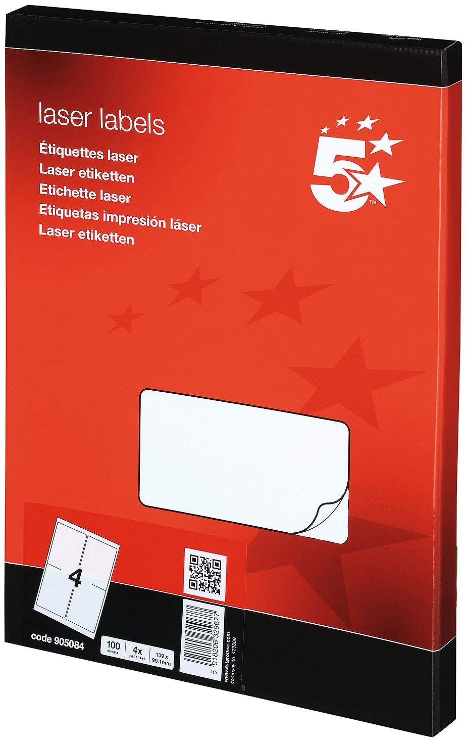 5 Star 2 X Addressing Labels Laser 4 per Sheet 139x99.1mm White [400 Labels]