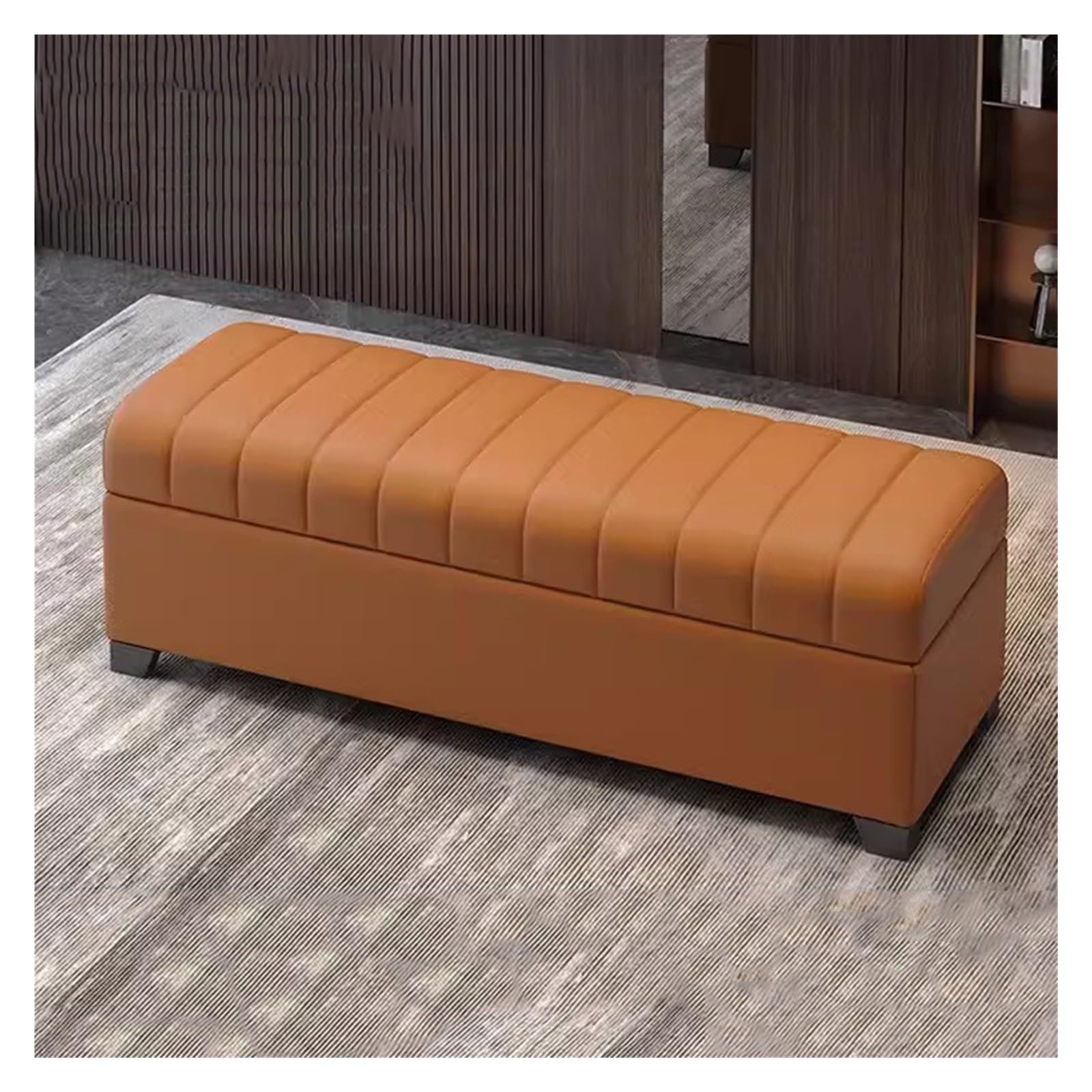ZHANGshouf Large Storage Ottoman Bench with Modern Faux Leather Rectangle Design for Bedroom Living Room and Entryway Orange (60CM)
