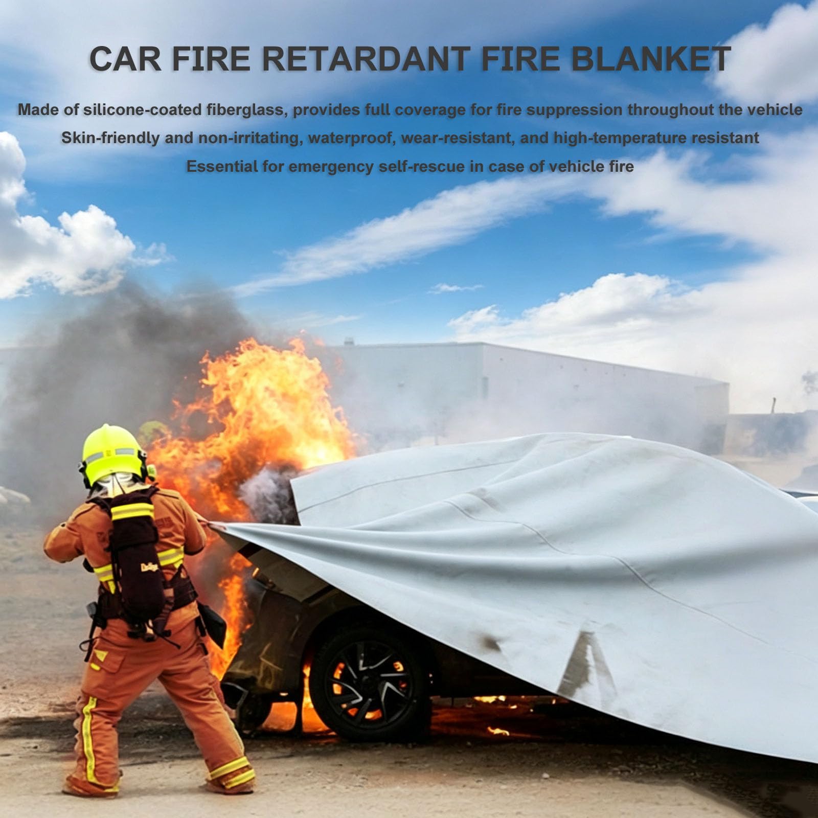 Coperte antincendio in silicone per veicoli elettrici e a combustione | Grande coperta antincendio di emergenza riutilizzabile resistente fino, Coperte antincendio di sicurezza per batterie di EV