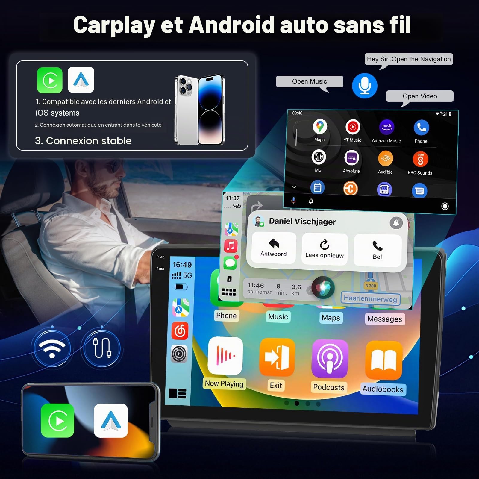 4+128GB Autoradio Android pour Mercedes Benz Classe A/B/V & Sprinter Vito Viano, CarPlay Android Auto sans Fil, Navigation GPS WiFi Bluetooth USB Écran Tactile Radio + Caméra de Recul
