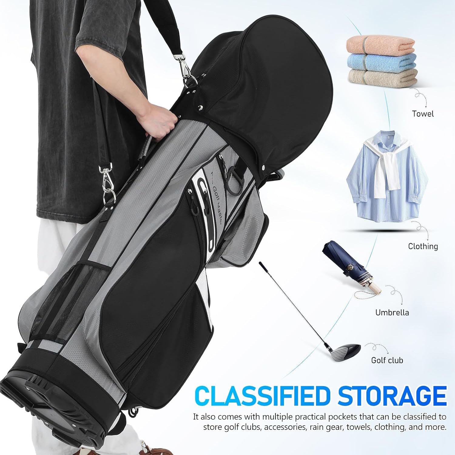 Golf Cart Bag with 14 Way Organizer Divider Top, Premium Cart Bag with Handles and Rain Cover Golf Gifts for Men
