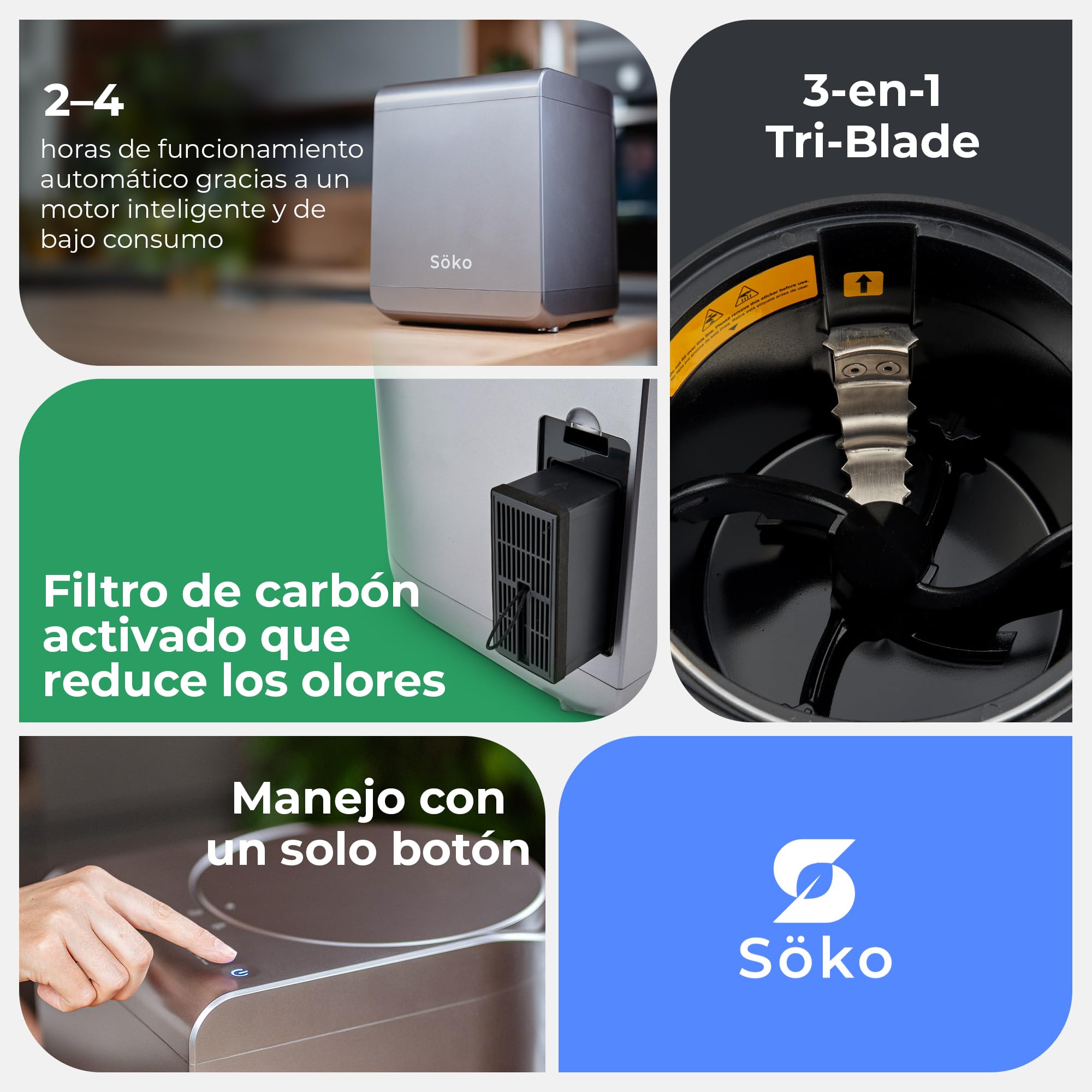 Compostador eléctrico [2 filtros de carbón Activo] Compostador eléctrico rápido: solución revolucionaria para el Compost en la Cocina, el jardín y el balcón | Mini compostador eléctrico