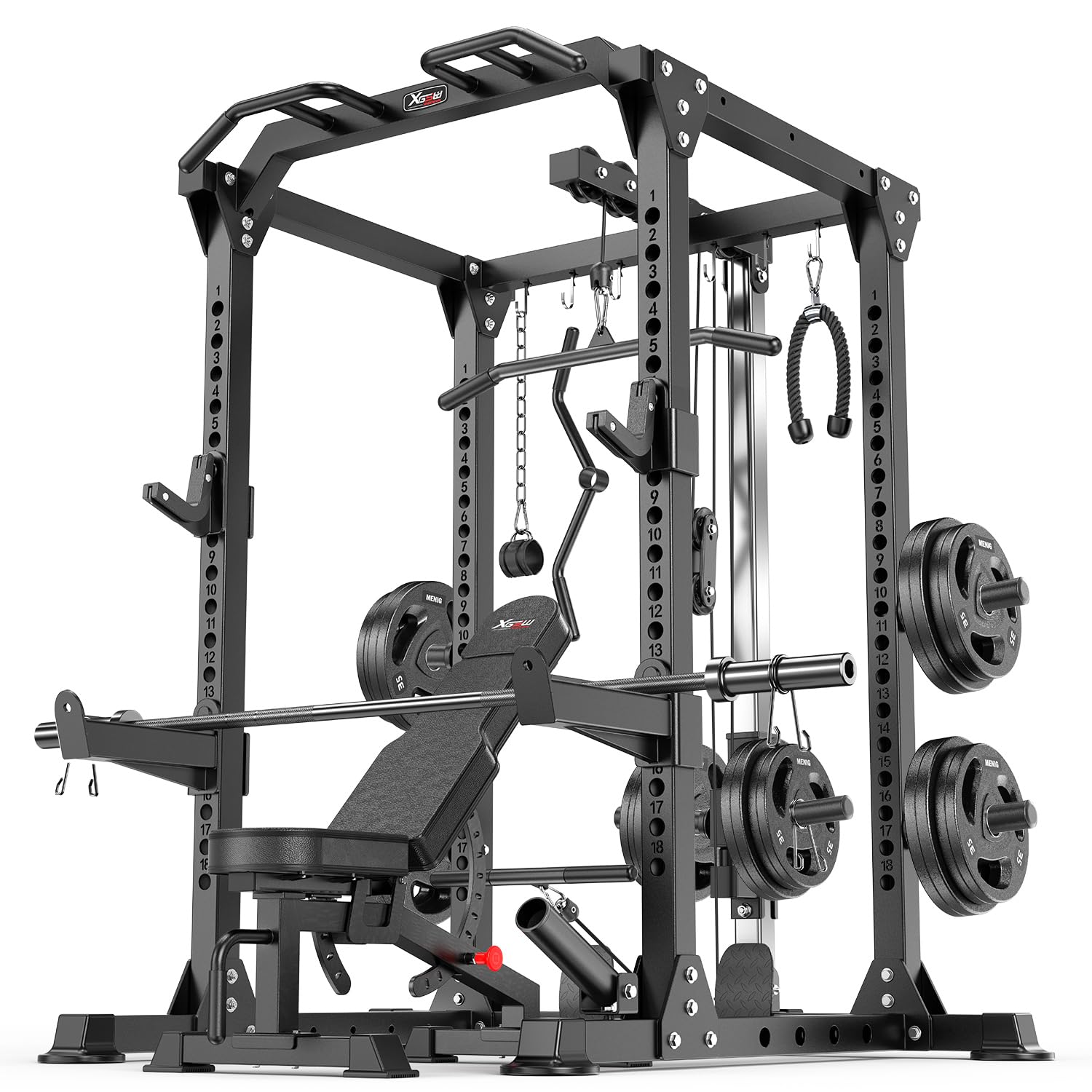 Power Rack Power Cages Multi-Function Squat Rack with Cable Crossover System Selectable More Training Attachment Weight Cage for Garage Home Gym