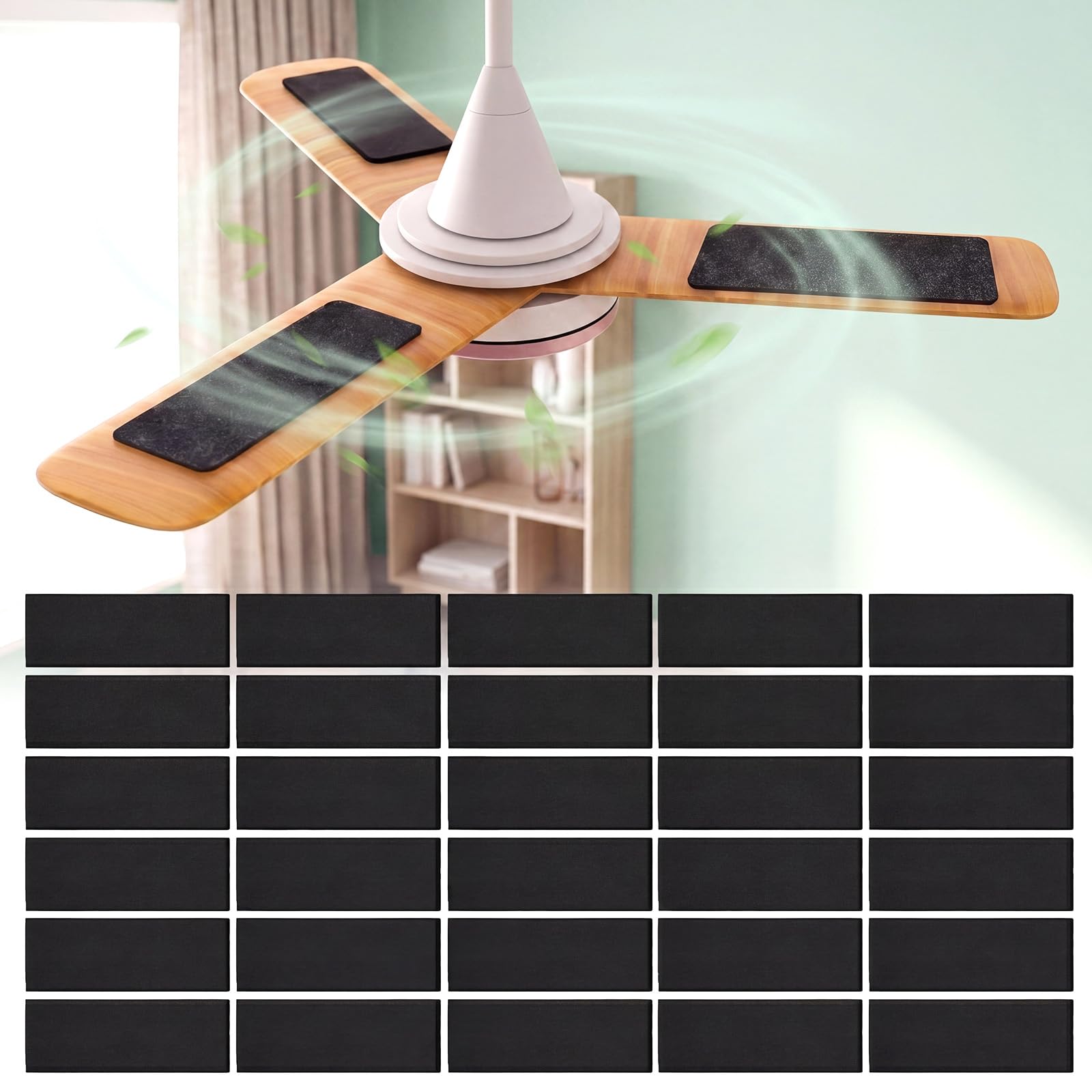 40 Pcs Ceiling Fan Filters for Blades, Fan Air Purifier Pads with Activated Coconut Shell Carbon, Dust Catcher Pad Fits All Ceiling Fans for Common Household Contaminants Dander &amp; Odors