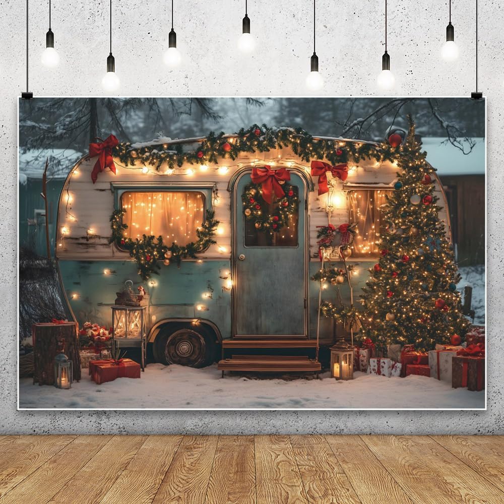 9,8x6,1m Scena Invernale con Autobus Invernale per Natale Autocaravan Esterno Autobus Fotografia Sfondo Invernale Nevoso Natale Felice Anno Nuovo Neonato Baby Shower Forniture per Vacanze