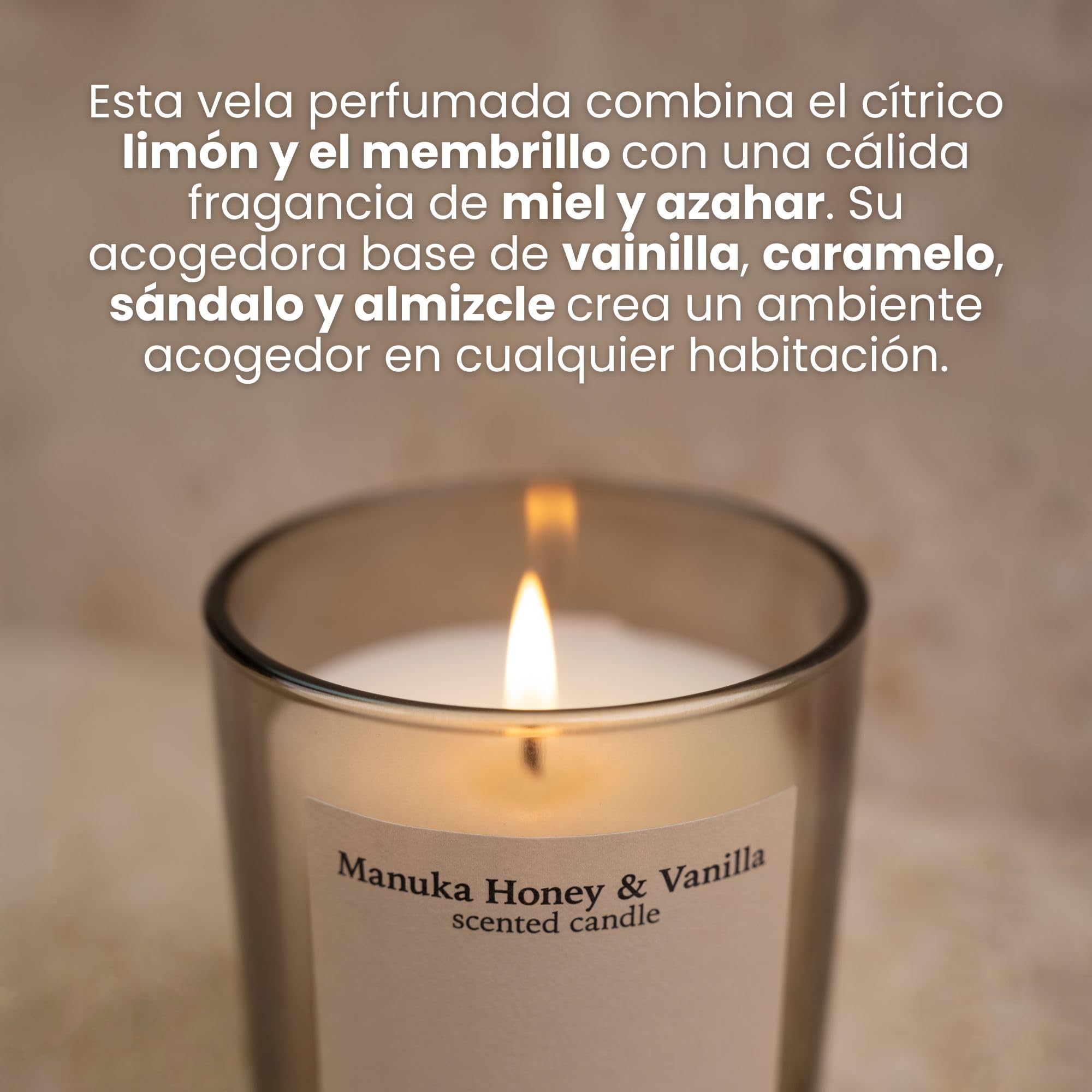 Jean & Len Scented Candle Manuka Honey & Vanilla, elaborada con manteca de karité, duración de combustión aprox. 40 horas, diseño minimalista, aroma sensual, vegano, 195 g