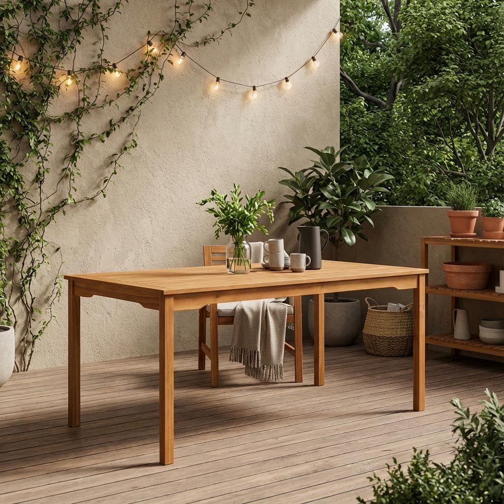 Oil-Finished Wooden Outdoor-Furniture Table Sturdy Construction Durable Wood Elegant Finish Ideal for Patio Balcony Deck