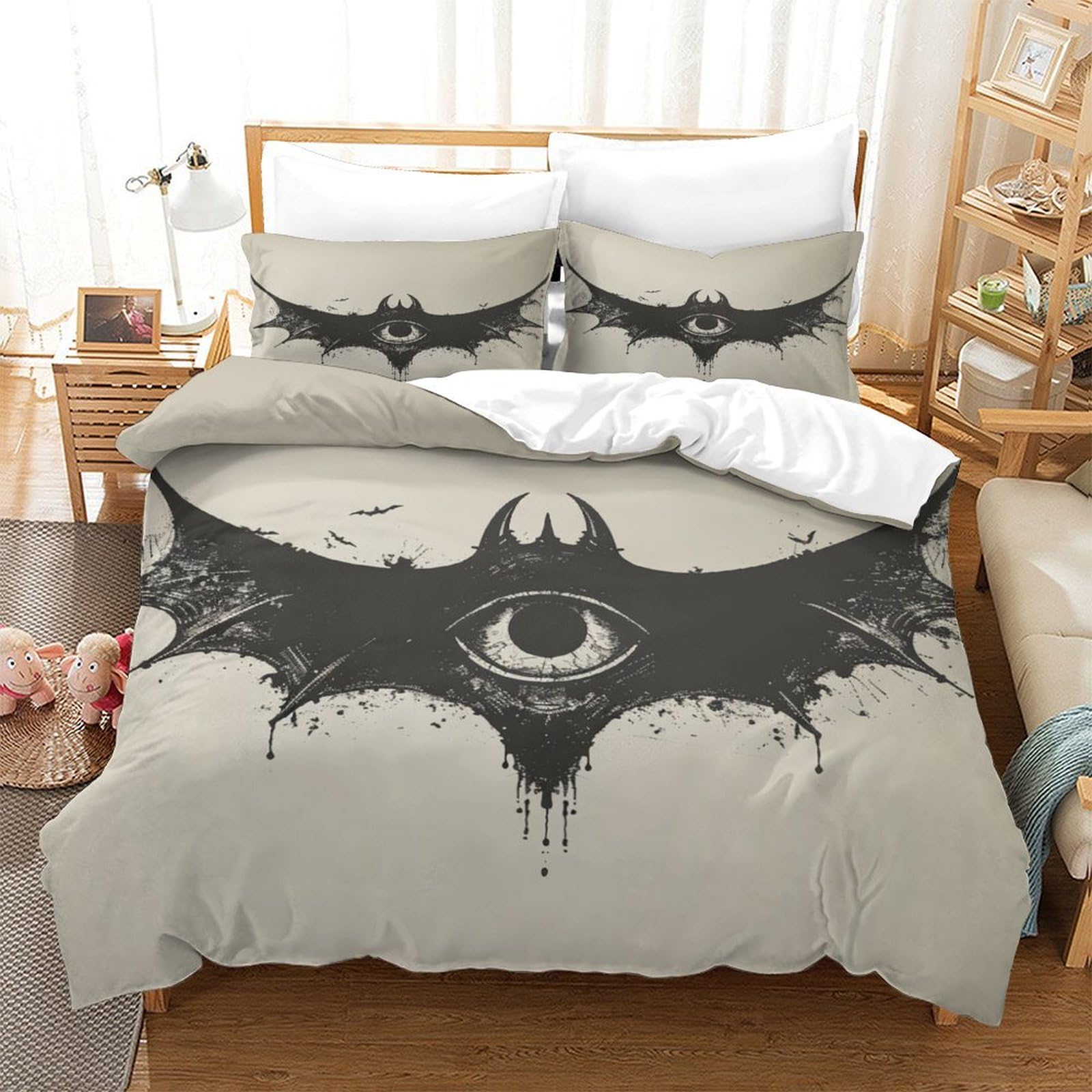 P1S9U7W5Y Gothic 3D Printed Bat Duvet Cover Set 3pcs Microfiber Bat Bedding Set Single