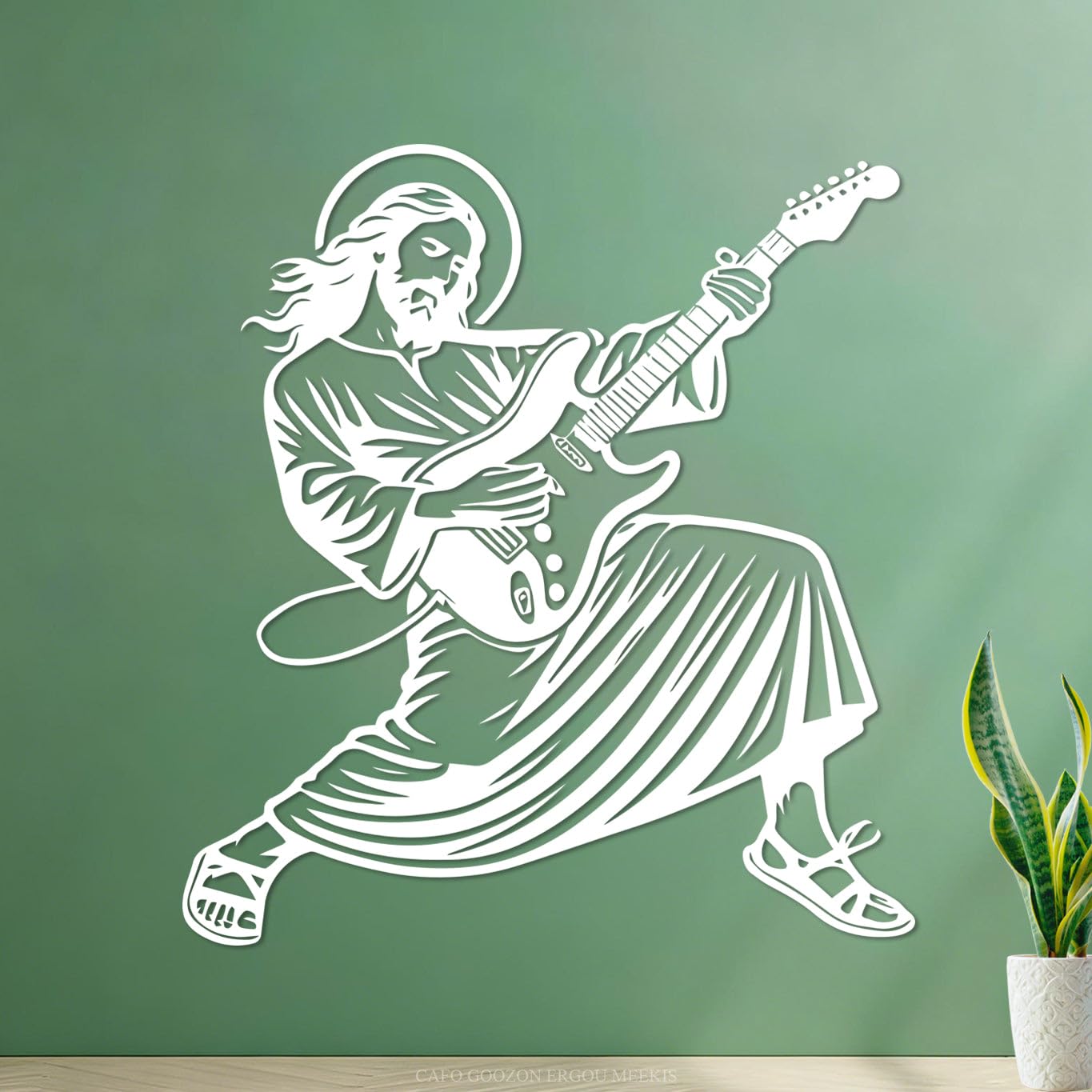 Engraving Decals Funny Jesus Christ Guitarist Clipart 54.6x59.8cm Glass Stickers White