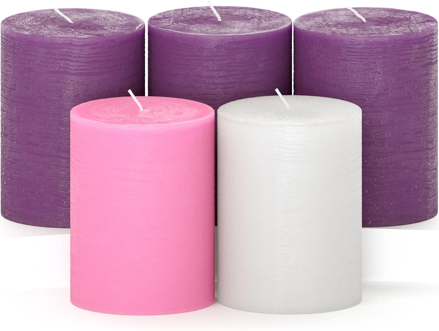 CANDWAX 3x4 Pillar Advent Candles Set of 5 Rustic Pillar Candles Unscented and No
