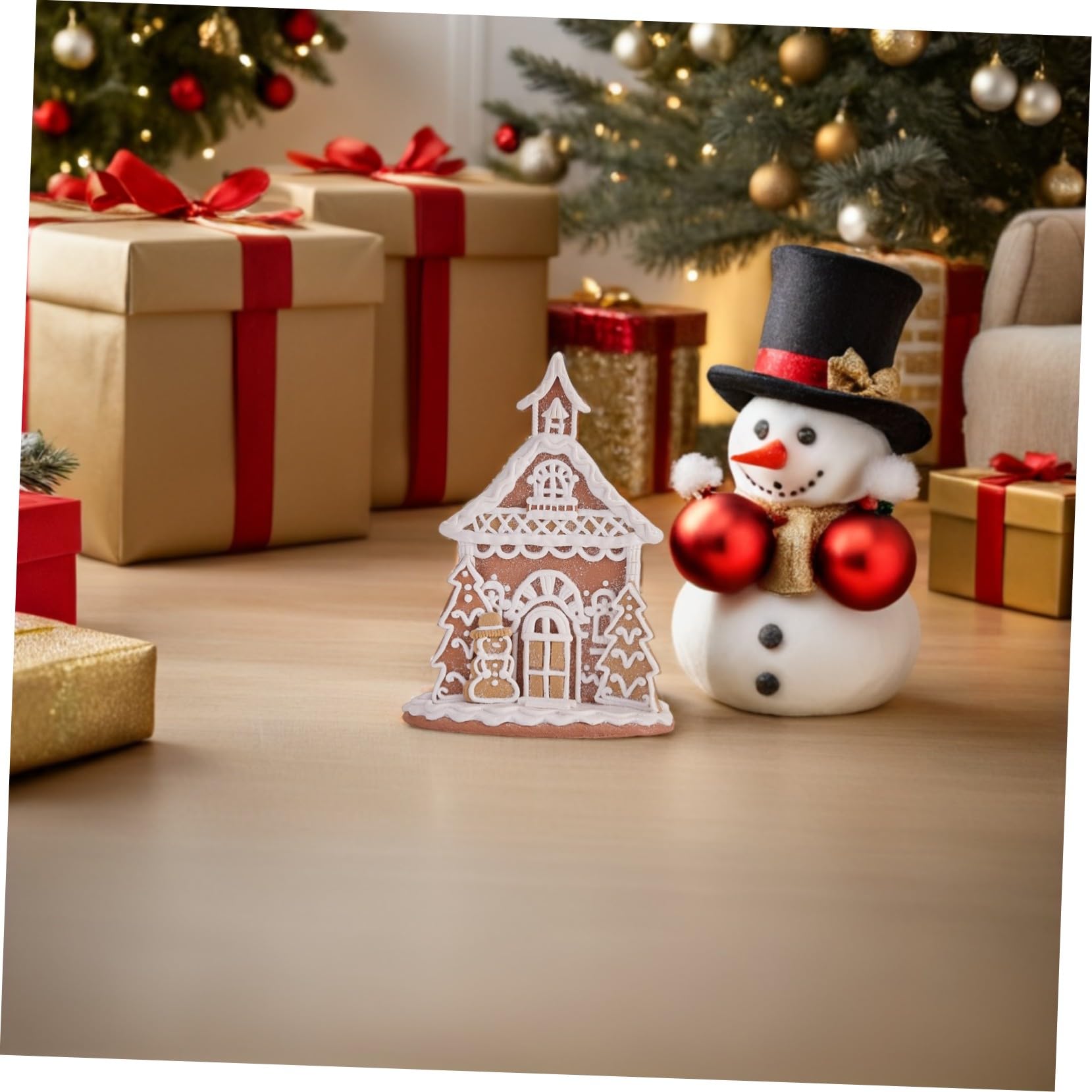 TOYANDONA Clay Gingerbread House Figurine Miniature Sturdy Snowy Christmas Village Ornament for Traditional Winter Holiday Decor And Xmas Mantle Collectible