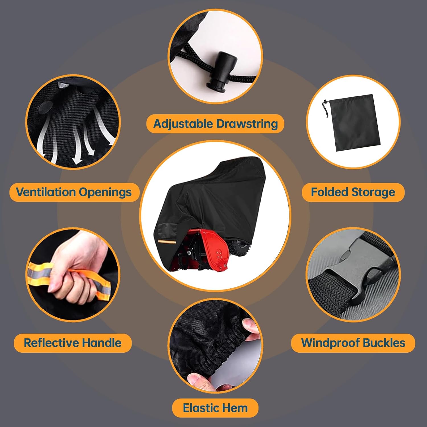 Snow Blower Cover Weatherproof - 60"x33"x47",600D PU-Coated Oxford Fabric, Fits Most 2-Stage Snow Blower (Premium Black)