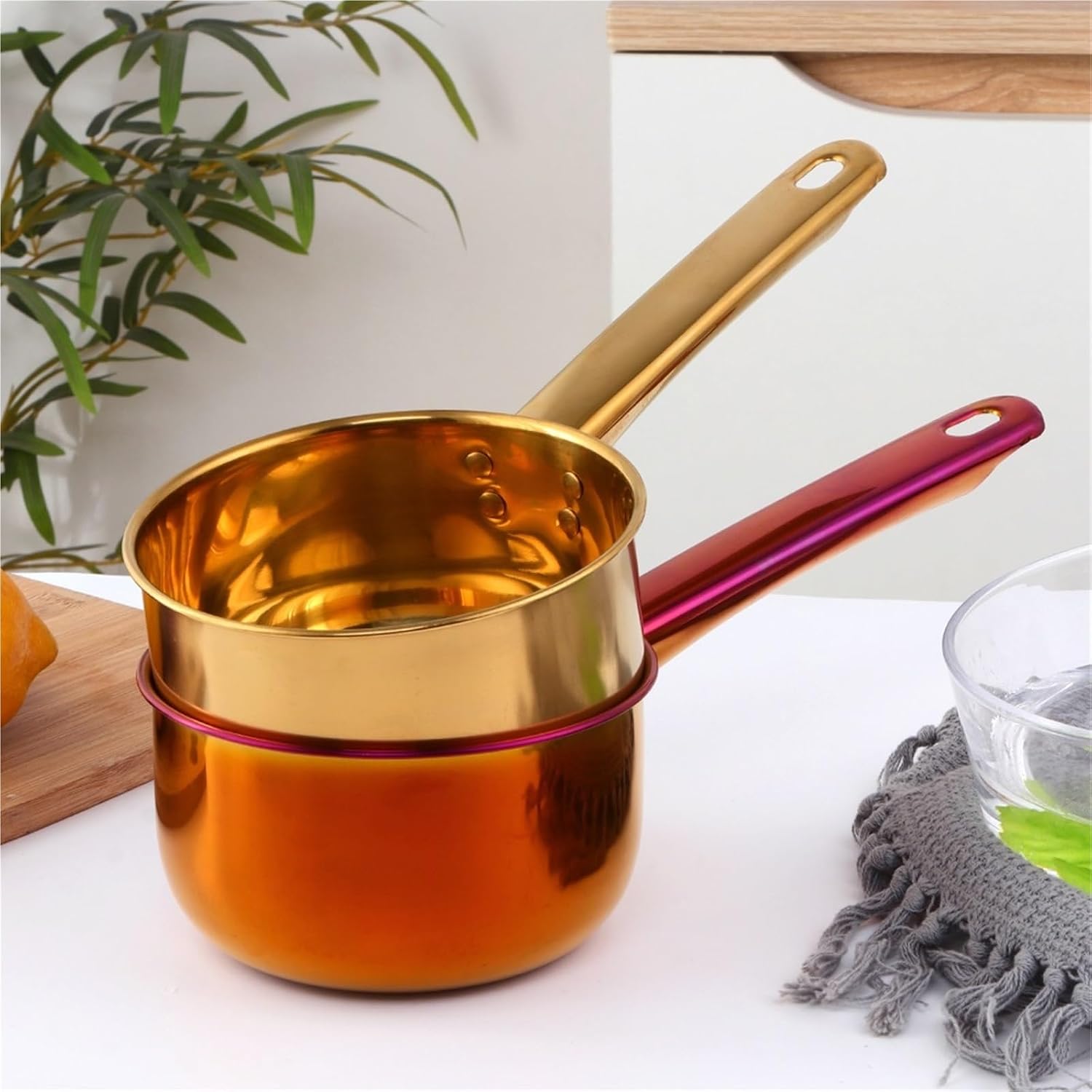 1Pcs Stainless Steel Water Scoop Long Handle Spoon Food Serving Soup Kitchen Ladle for Cooking Serving Soups(Rainbow 1)
