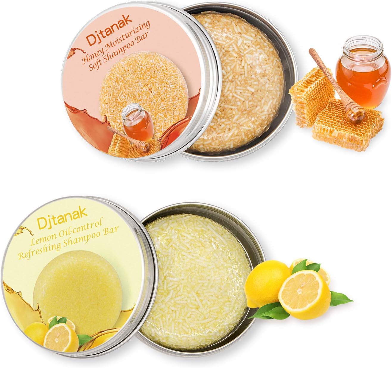 Djtanak Hair Shampoo Bar 2 packs, Lemon and Honey Shampoo, Moisturizing, Refreshing and Oil Control, Natural Organic Herbal Soap, Travel and Family Hair Care