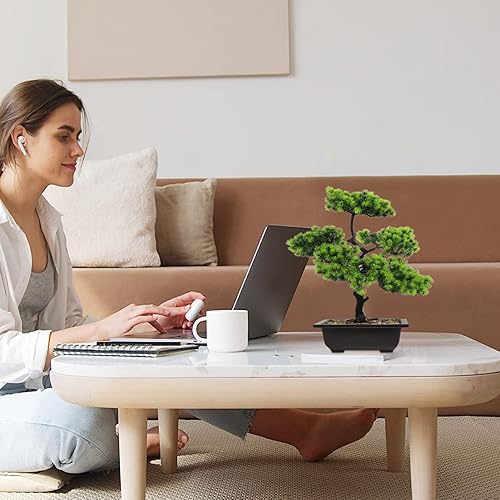 Miniatura 2 de HOMSFOU Árbol de pino bonsái artificial, simulación de imitación en maceta, exhibición de escritorio, adornos de bonsái falsos de pino japonés