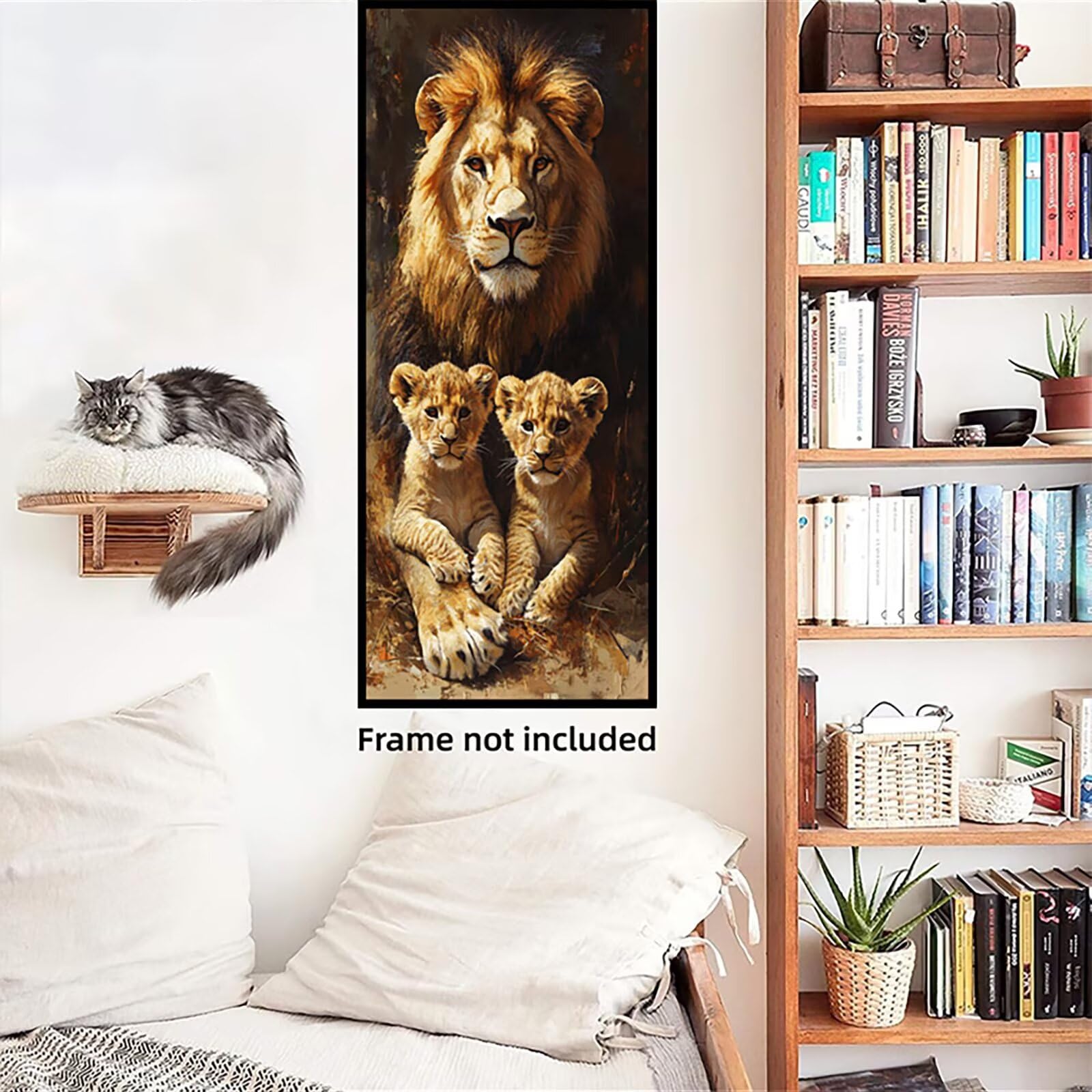 Malen Nach Zahlen 50x150cm Leinwand Löwe Malen Nach Zahlen Erwachsene mit Ohne Rahmen, DIY Kreativ Set für Erwachsene mit Pinseln und Acrylfarbe, Zimmer Deko Tiere 3 Landschaft Geschenk, P0M-521
