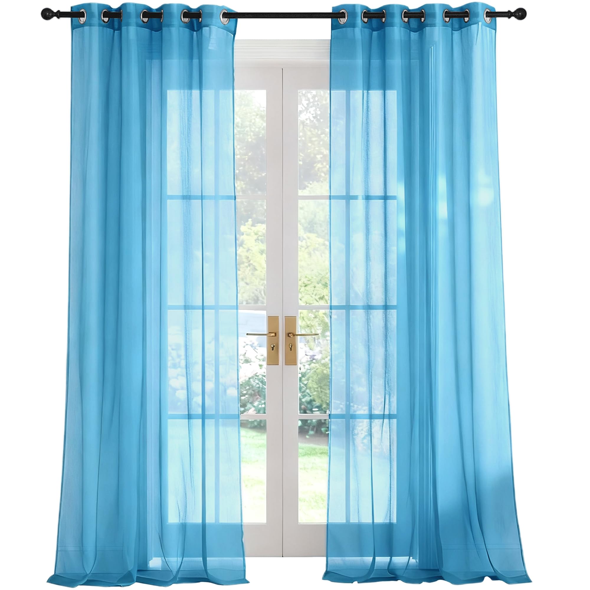 Transparente Vorhänge mit Ösen 220 x 205 cm Polyester Transparent Ösenschal Fensterschal Lichtdurchlässig Größe Und Farbe Wählbar für Wohnzimmer Schlafzimmer Kinderzimmer, Himmelblau