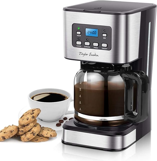 Taylor Swoden Filter Coffee Machine, Drip Coffee Maker with Programmable 24hr Timer, Keep Warm & Anti-Drip, Reusable Filter Fast Brewing - Darcy 950W 1.5 L Black Stainless Steel Coffee Machine